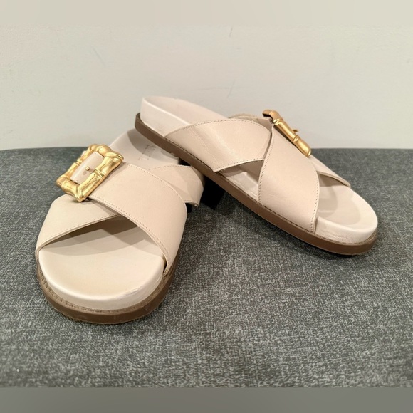 Schutz Enola Crisscross Buckle cream-gold Leather Sandals/size 8B - Picture 11 of 12